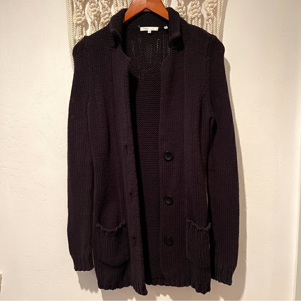 Vince Long Cardigan SZ XS Black Knit Sweater Duster Front Buttons Sustainably